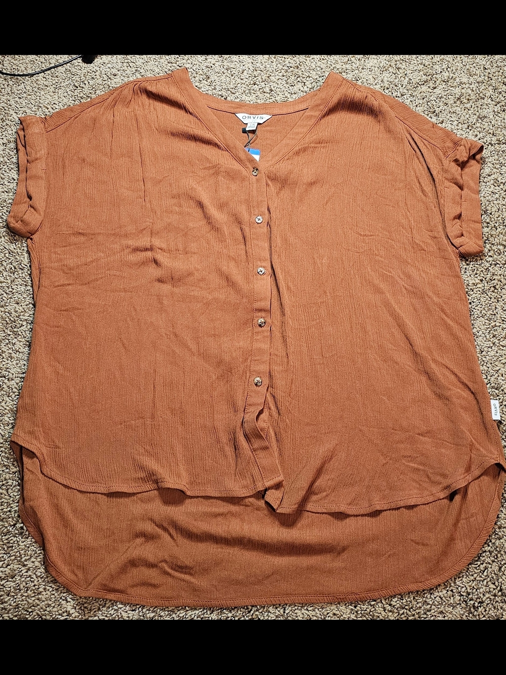 Old Navy Women's Rust Button Front Short Sleeve Top